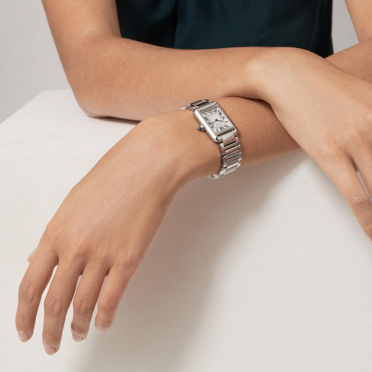 Cartier Tank 29.5 x 22.0mm Quartz Silvered Dial Steel Bracelet Watch