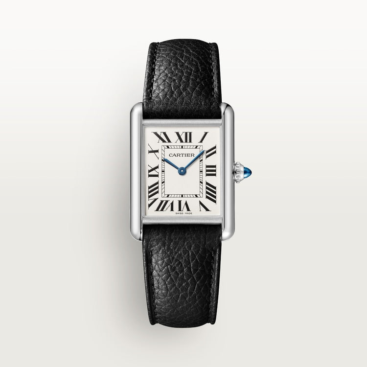 Cartier Tank 33.7 x 25.5mm Quartz silvered Dial Calfskin Leather Strap Watch