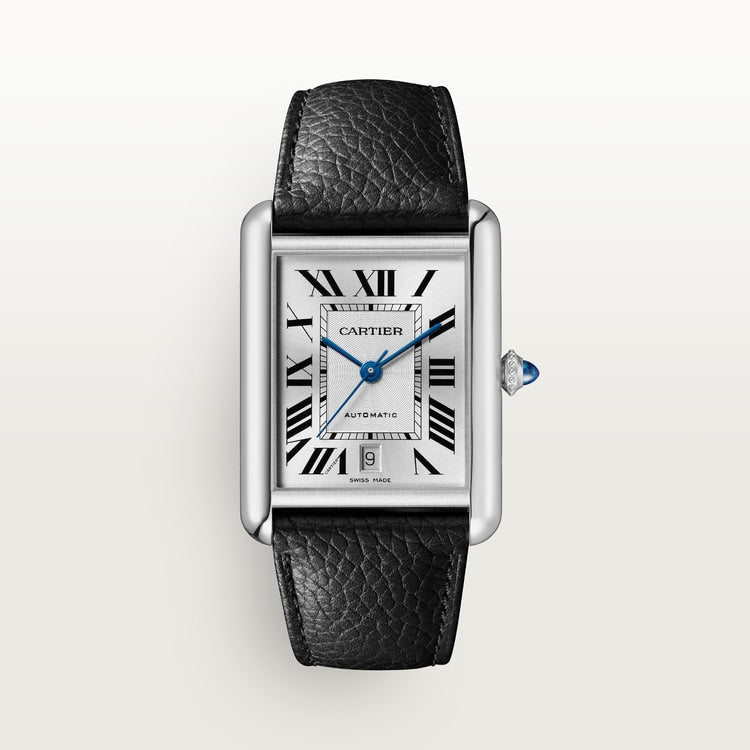 Cartier Tank 41.0 x 31.0mm Automatic Silvered Dial Calfskin Leather Strap Watch