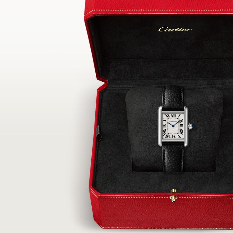 Cartier Tank 29.5 x 22.0mm Quartz silvered Dial Calfskin Leather Strap Watch