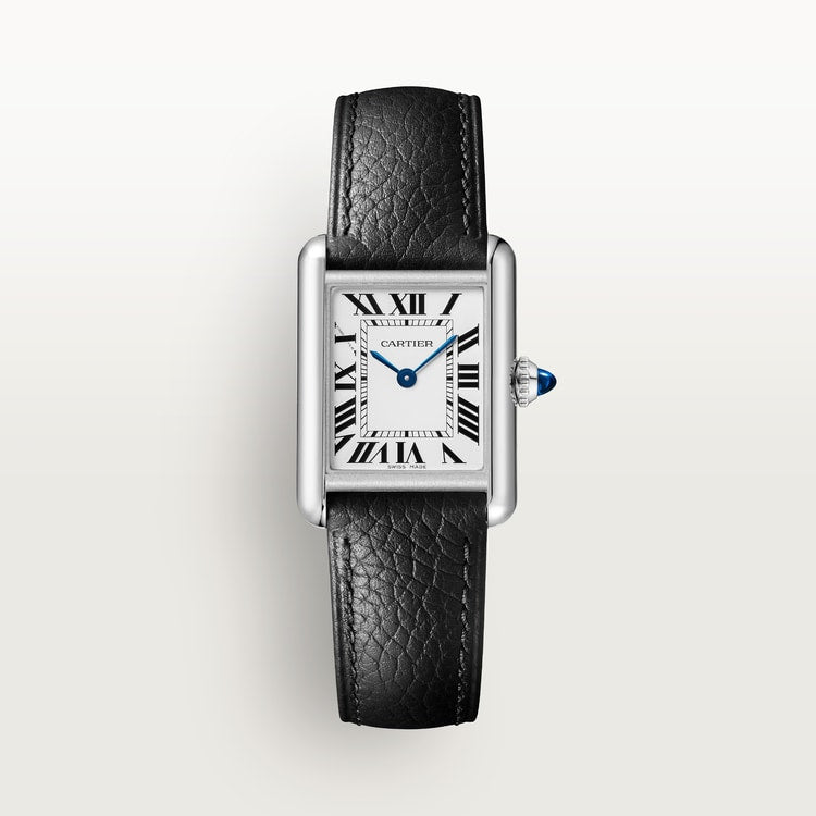Cartier Tank 29.5 x 22.0mm Quartz silvered Dial Black Calfskin Leather Strap Watch