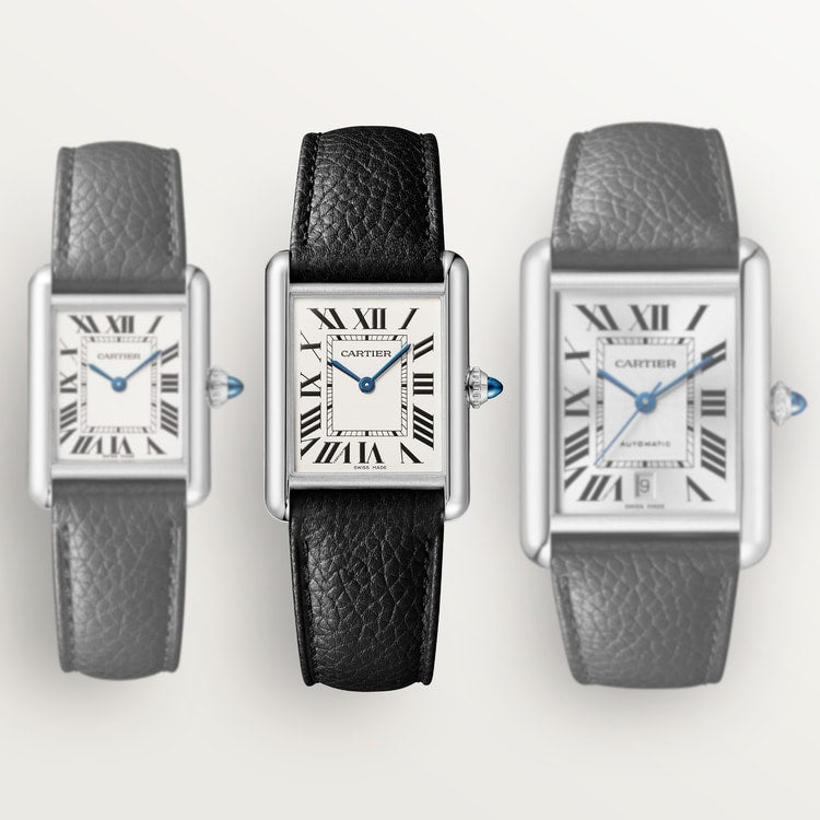 Cartier Tank 33.7 x 25.5mm Quartz silvered Dial Calfskin Leather Strap Watch