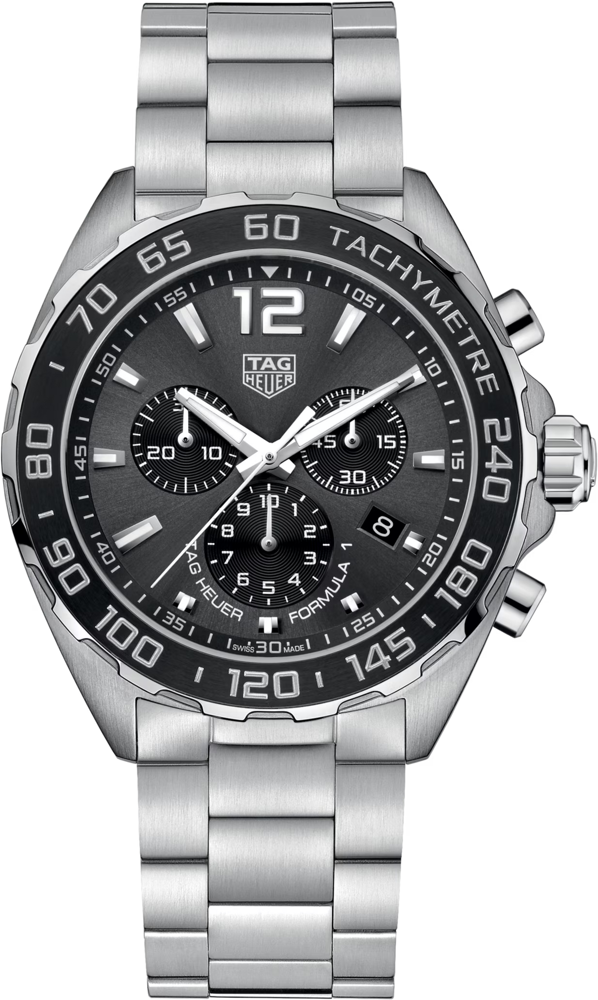 TAG Heuer Formula 1 43mm Quartz Black Sunray brushed Dial Silver Steel Watch