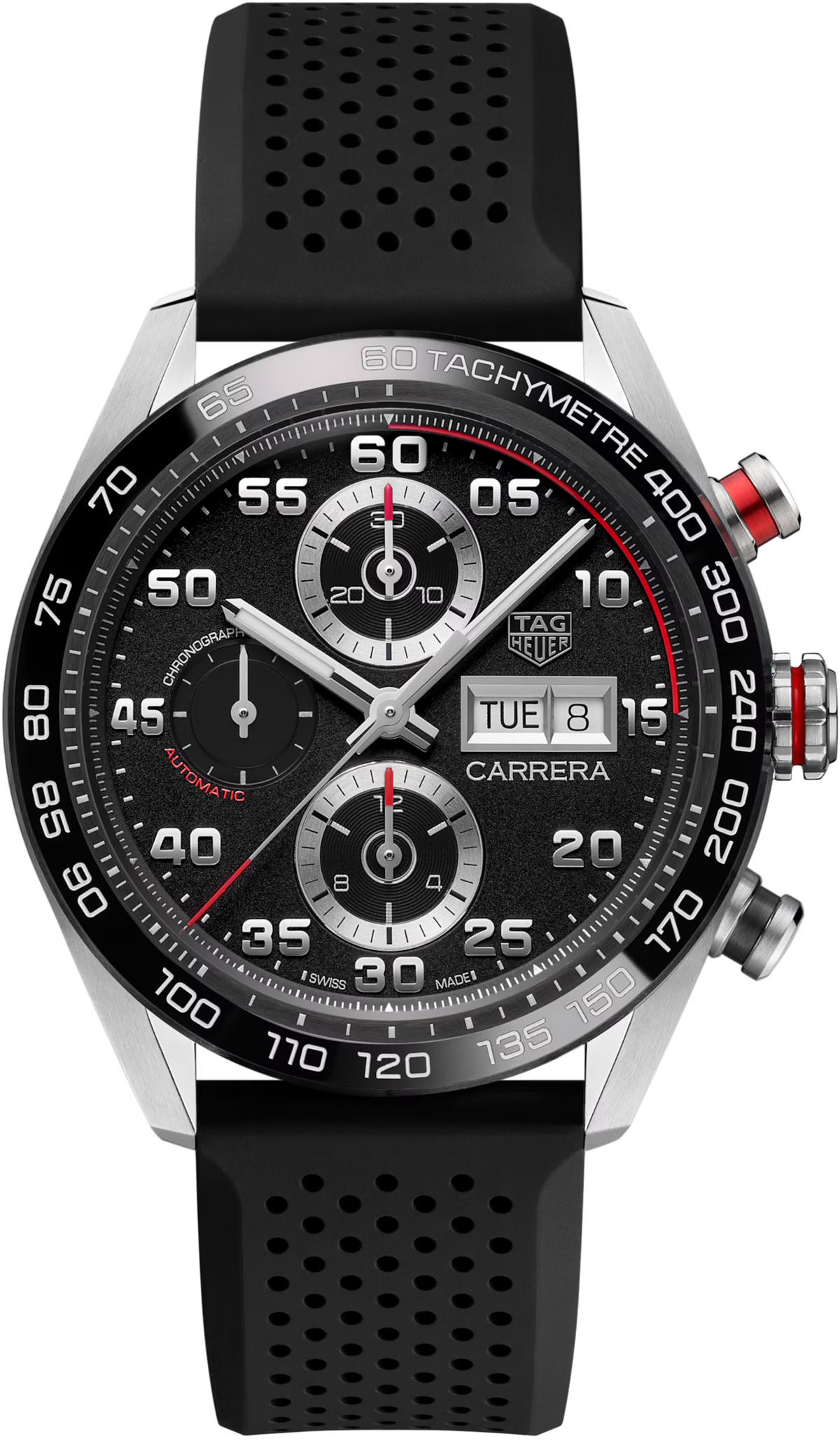 TAG Heuer Carrera 44mm Automatic Black Dial Black Rubber Watch