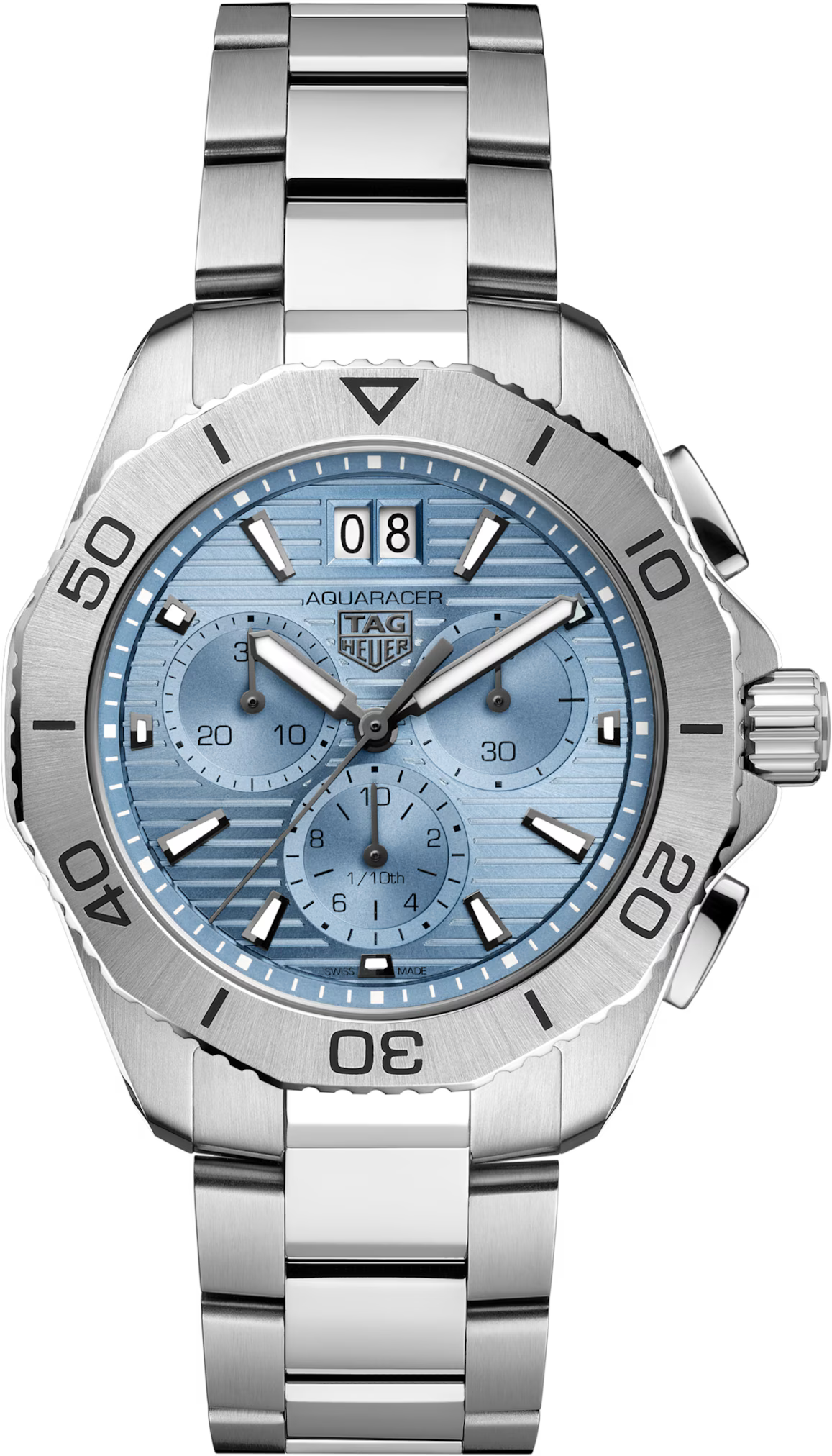 TAG Heuer Aquaracer 40mm Quartz Blue Sunray brushed Applied Dial Silver Steel Watch