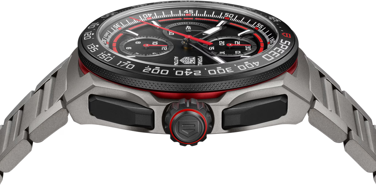 TAG Heuer Formula 1 44mm Automatic Black & Red Opalin Dial Silver Titanium Watch