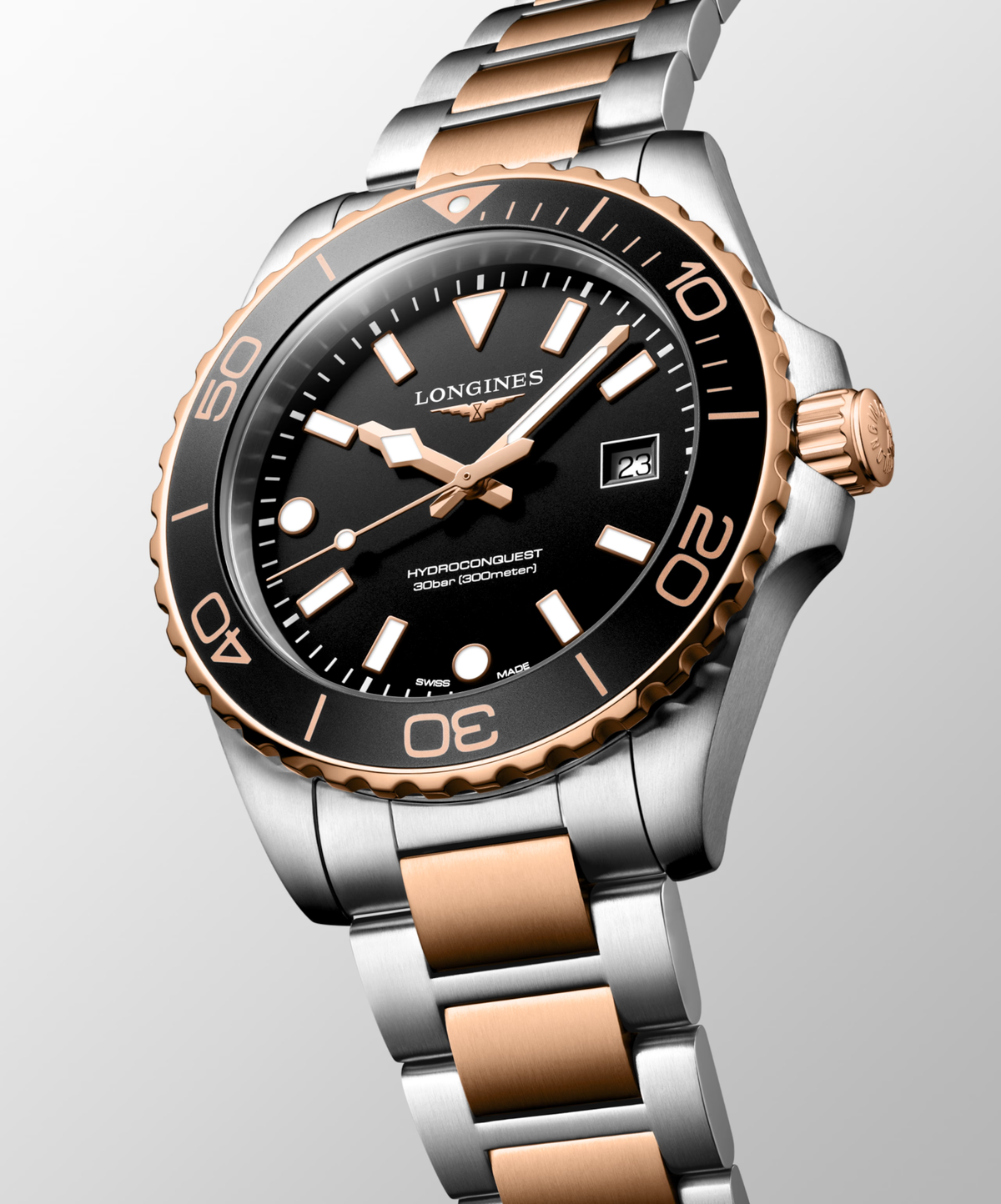 Longines HydroConquest 42.00mm Quartz Black sandblasted Dial Red Stainless Steel Bracelet Watch