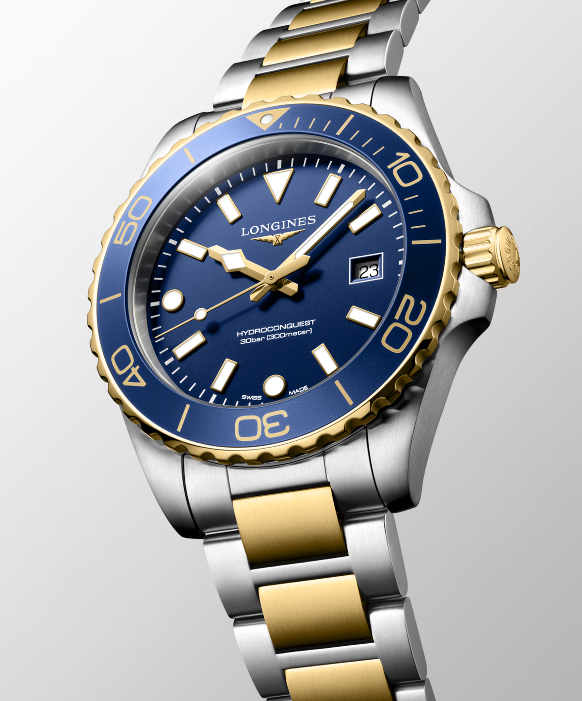 Longines HydroConquest 42.00mm Quartz Blue sandblasted Dial Yellow Stainless Steel Bracelet Watch