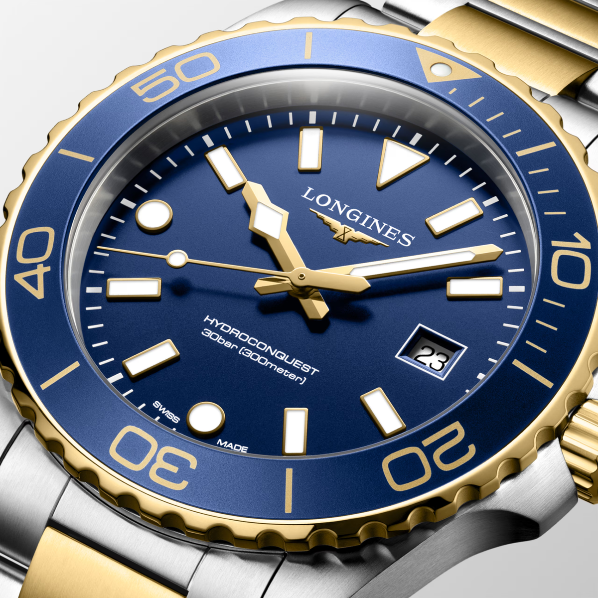Longines HydroConquest 42.00mm Quartz Blue sandblasted Dial Yellow Stainless Steel Bracelet Watch