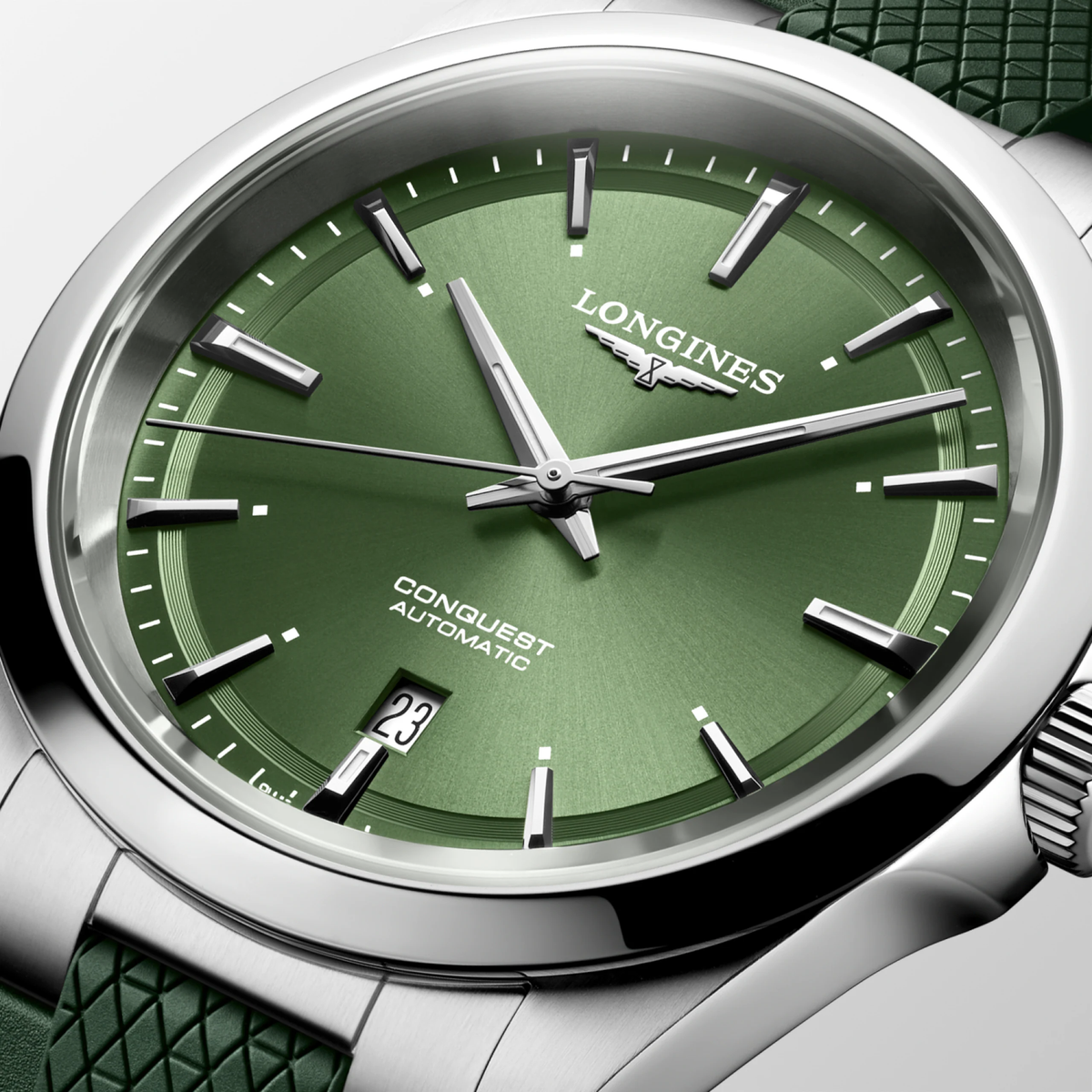 Longines Conquest 41.00mm Automatic Sunray green Dial Green Rubber Strap Watch