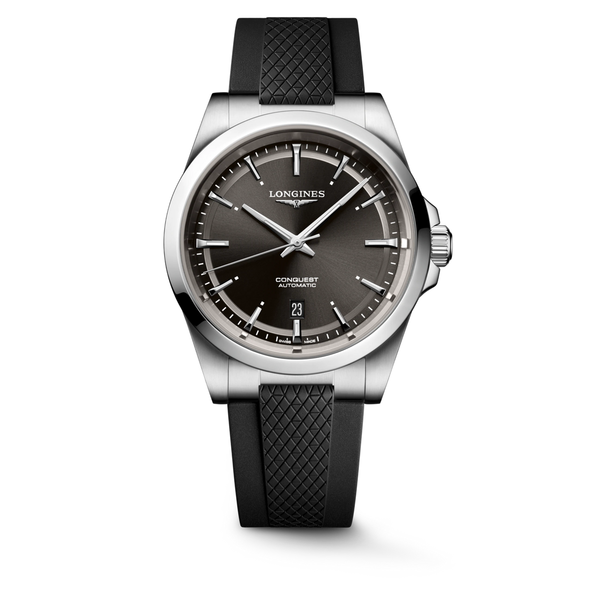 Longines Conquest 41.00mm Automatic Sunray black Dial Black Rubber Strap Watch