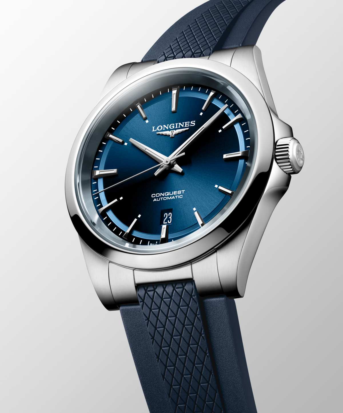 Longines Conquest 41.00mm Automatic Sunray blue Dial Blue Rubber Strap Watch