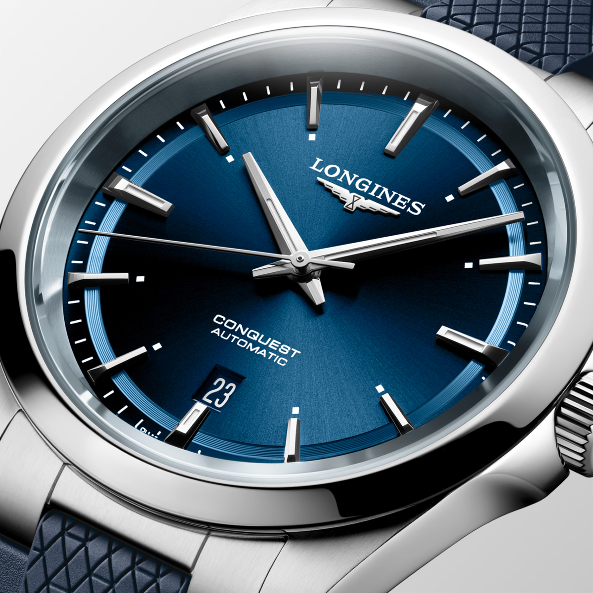 Longines Conquest 41.00mm Automatic Sunray blue Dial Blue Rubber Strap Watch