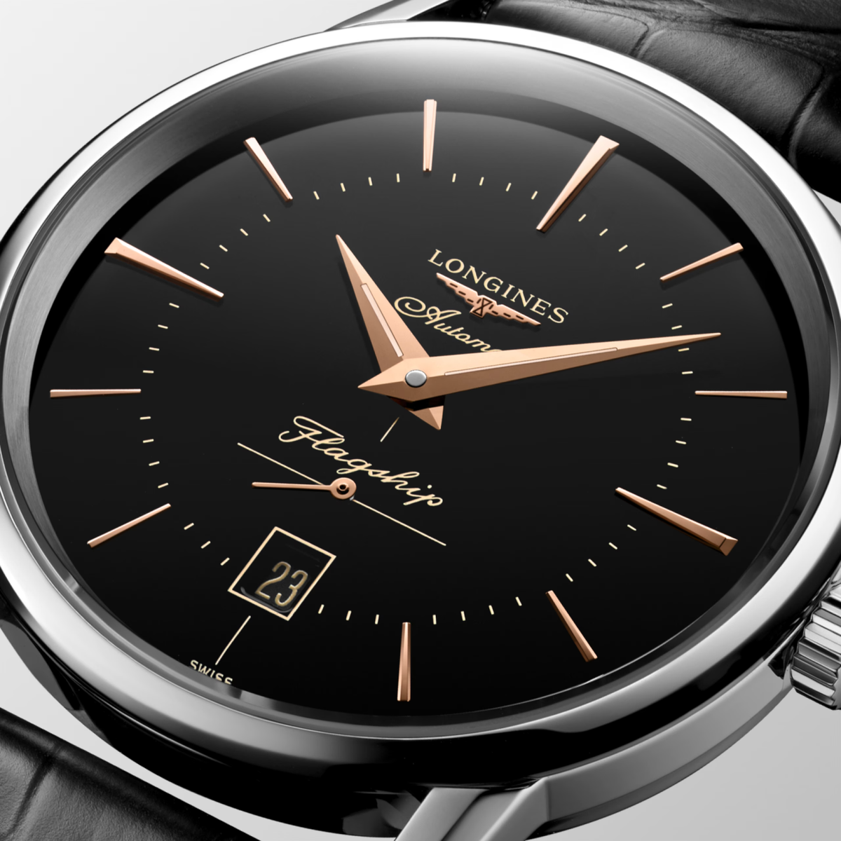 Longines Flagship Heritage 38.50mm Automatic Black Dial Black Alligator Strap Watch