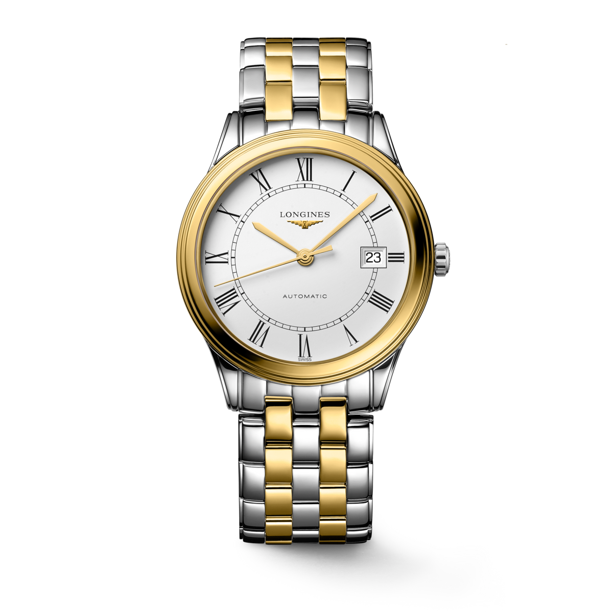 Longines Flagship Classic 38.5mm Automatic Silver Dial Yellow PVD Two-Tone Watch – front view