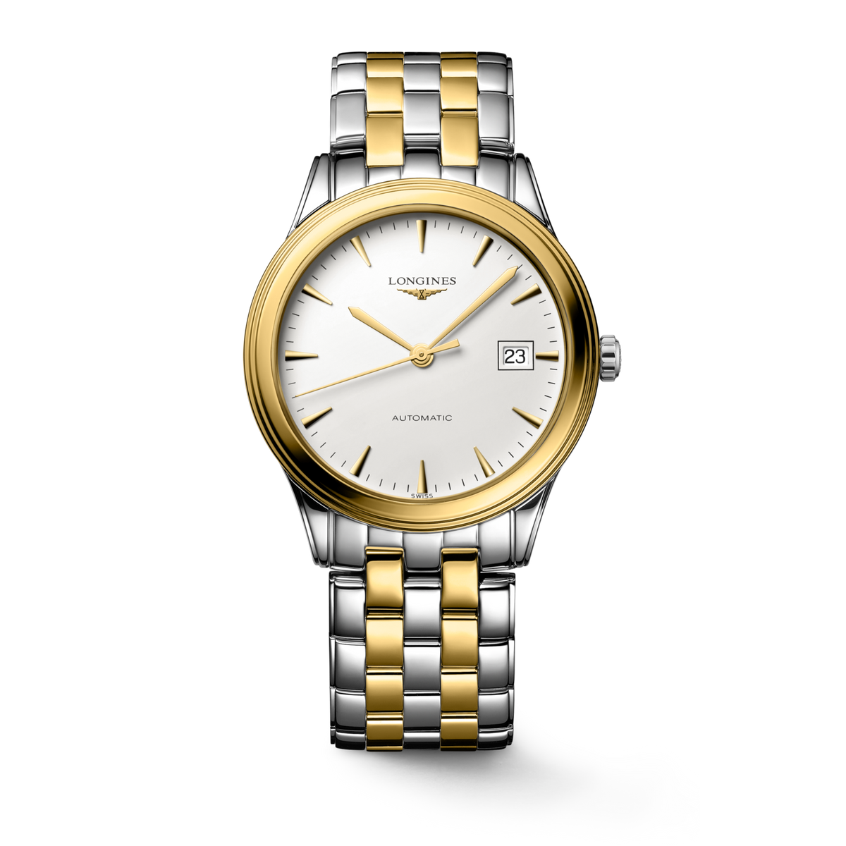 Longines Flagship Classic 38.5mm Automatic Silver Dial Yellow PVD Two-Tone Watch – front view