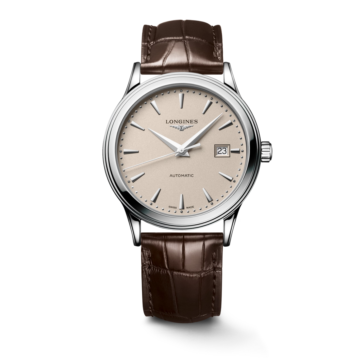 Longines Flagship Classic 40.00mm Automatic Beige Dial Brown Alligator Strap Watch