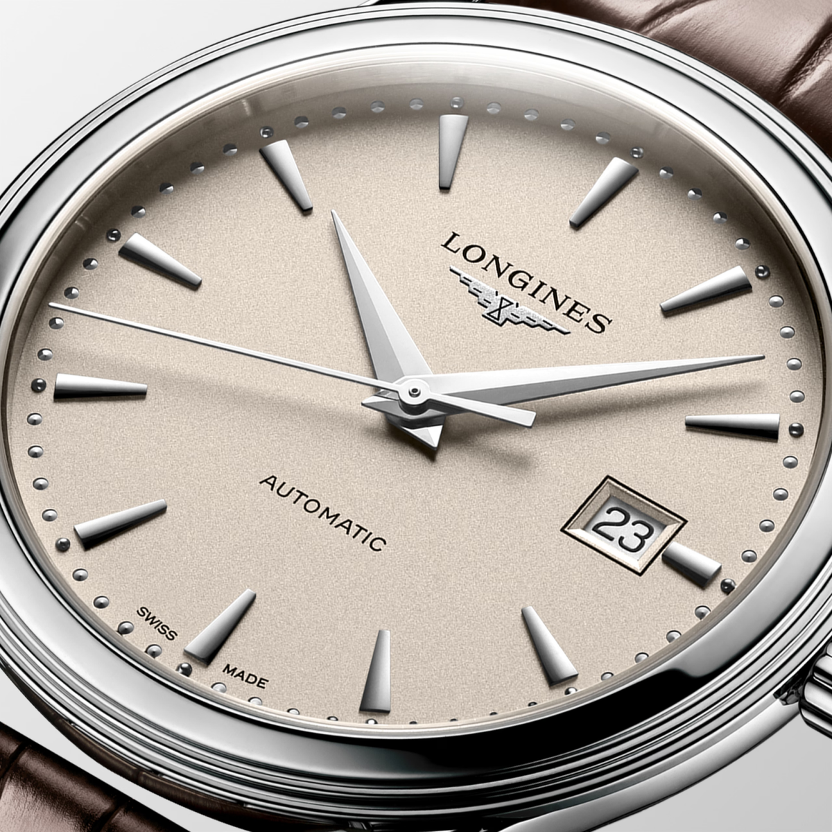 Longines Flagship Classic 40.00mm Automatic Beige Dial Brown Alligator Strap Watch
