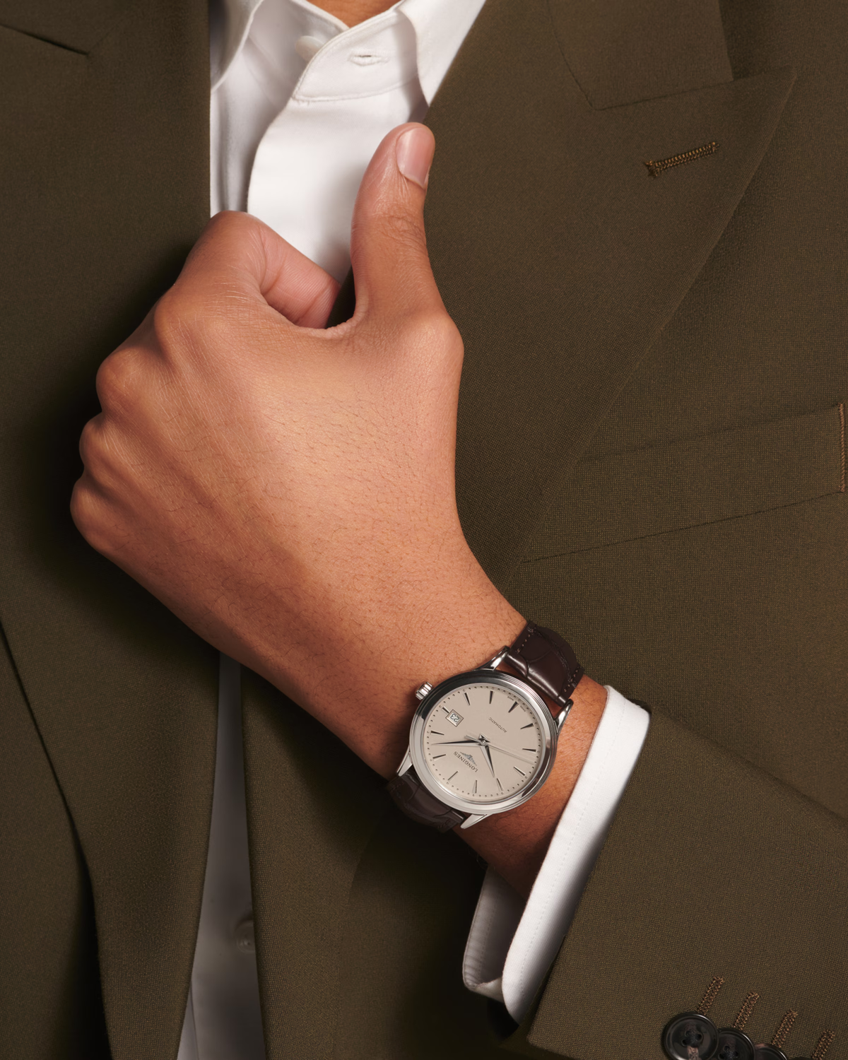 Longines Flagship Classic 40.00mm Automatic Beige Dial Brown Alligator Strap Watch