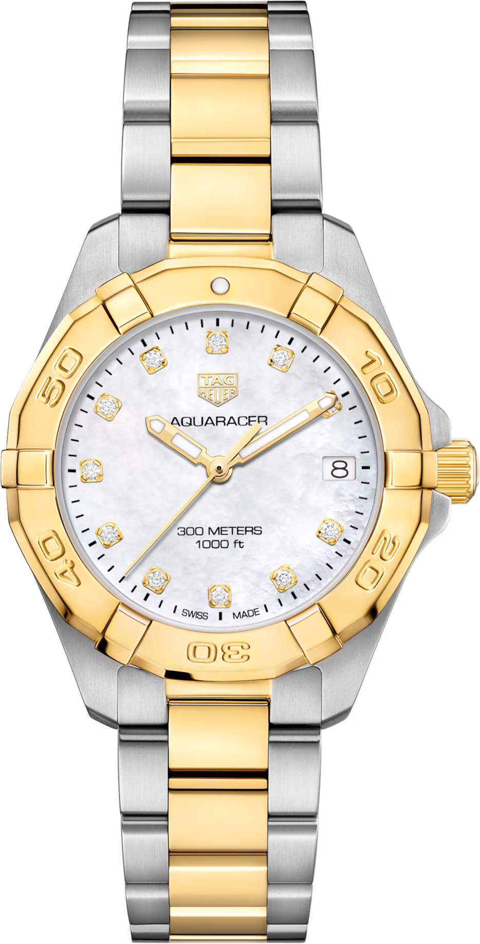 TAG Heuer Aquaracer 32mm Quartz White Applied Dial Silver & gold Steel plated Watch