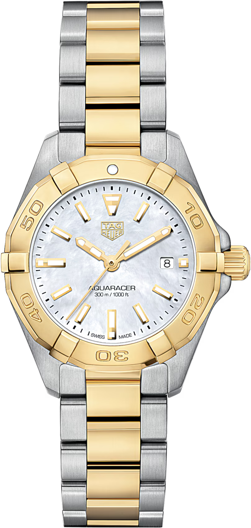 TAG Heuer Aquaracer 27mm Quartz White Dial Silver & gold Steel plated Watch