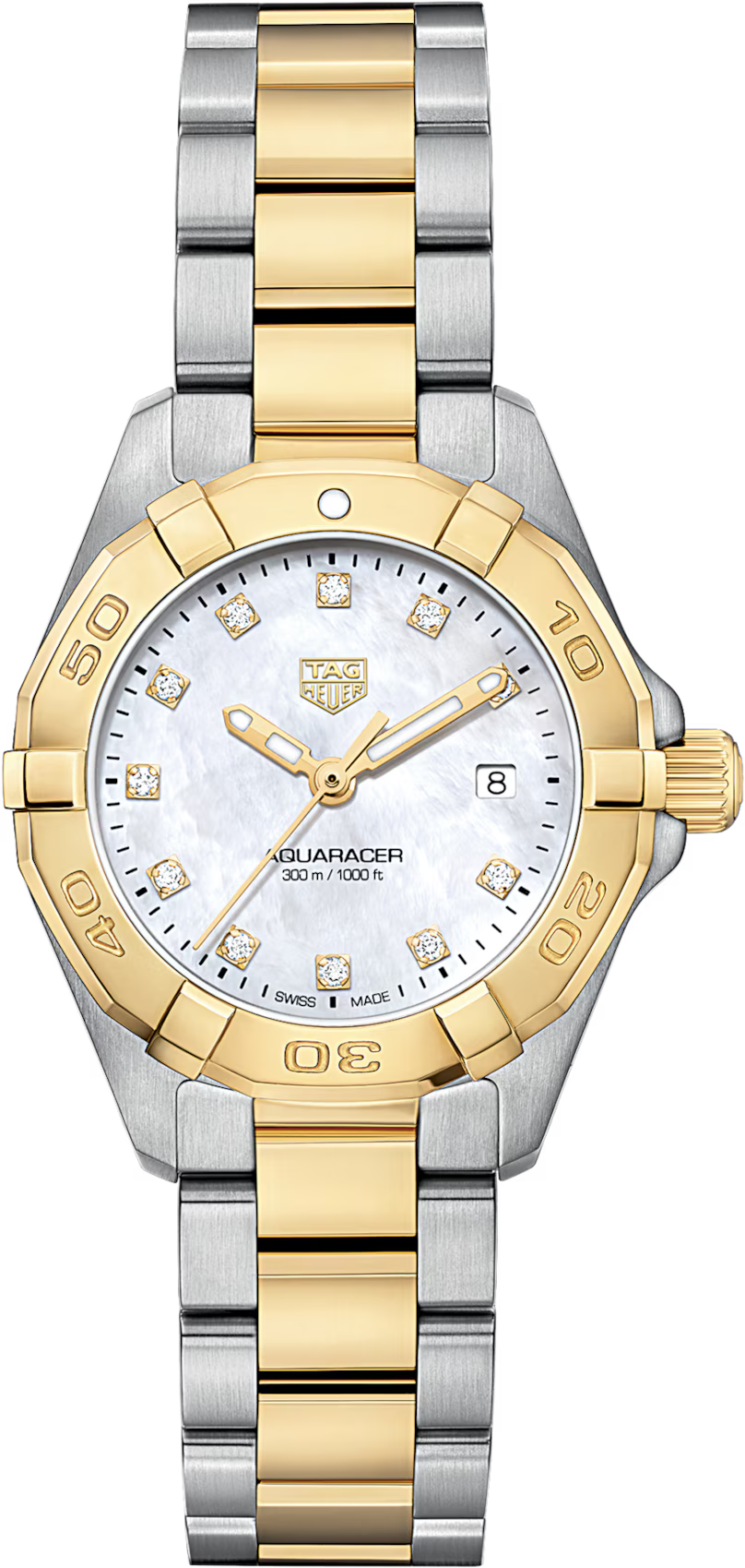 TAG Heuer Aquaracer 27mm Quartz White Applied Dial Silver & gold Steel plated Watch