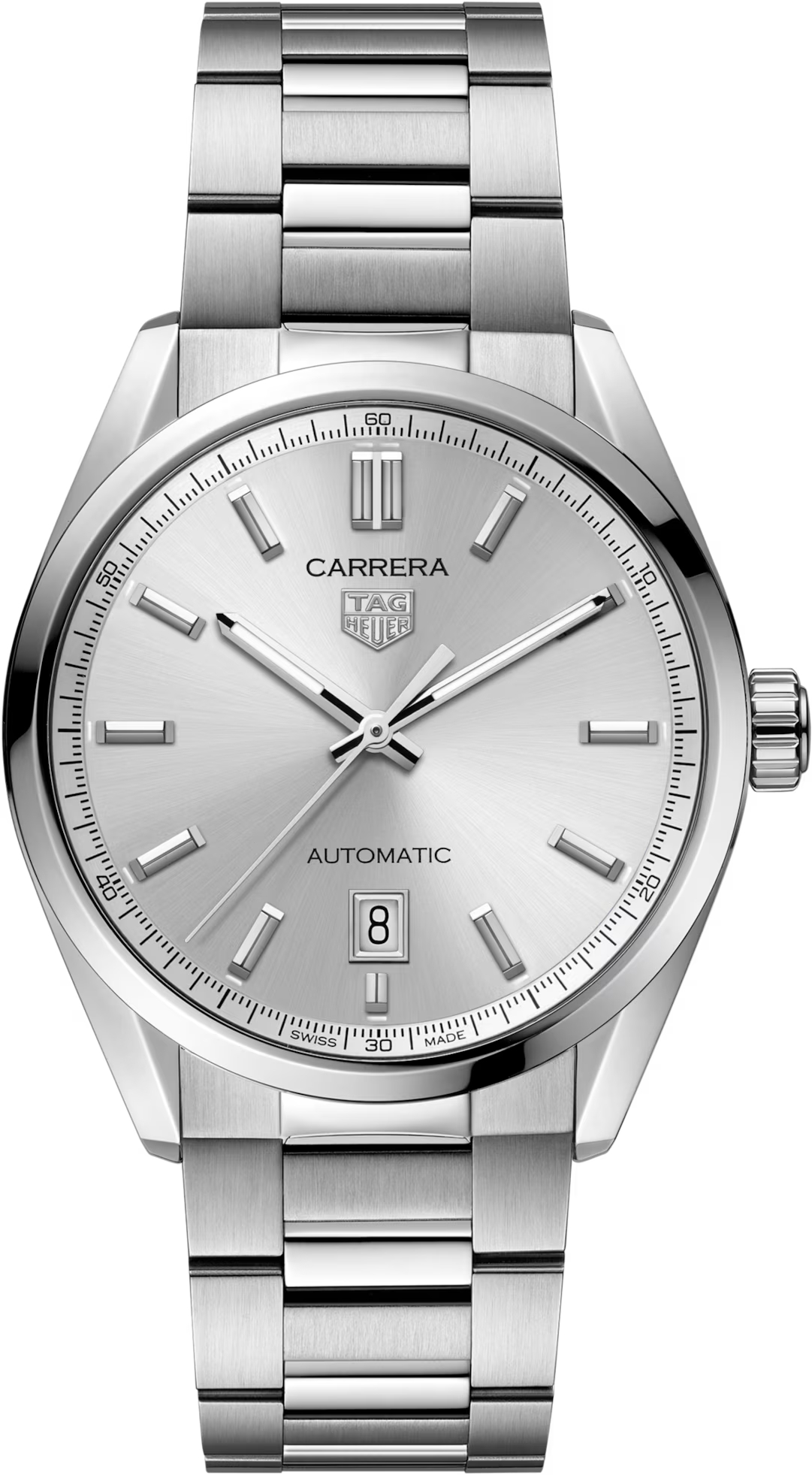 TAG Heuer Carrera 39mm Automatic Silver Dial Silver Steel Watch