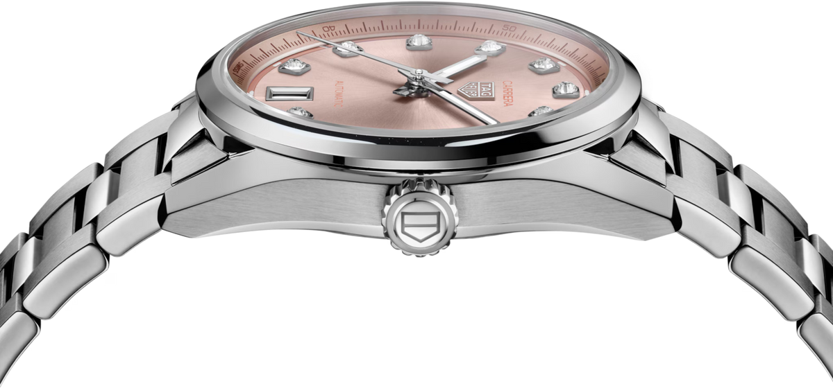 TAG Heuer Carrera 36mm Automatic Pink Sunray brushed Dial Silver Steel Watch