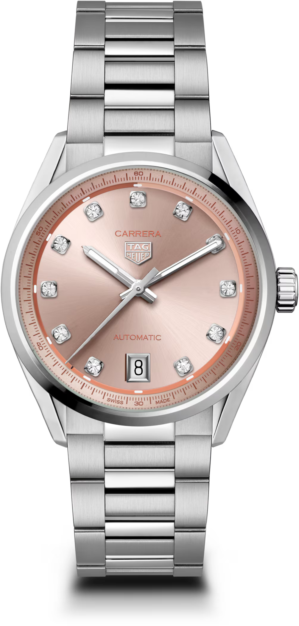 TAG Heuer Carrera 36mm Automatic Pink Sunray brushed Dial Silver Steel Watch
