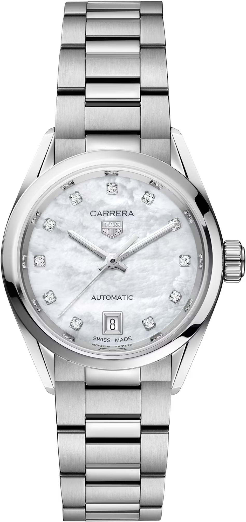 TAG Heuer Carrera 29mm Automatic White Applied Dial Silver Steel Watch