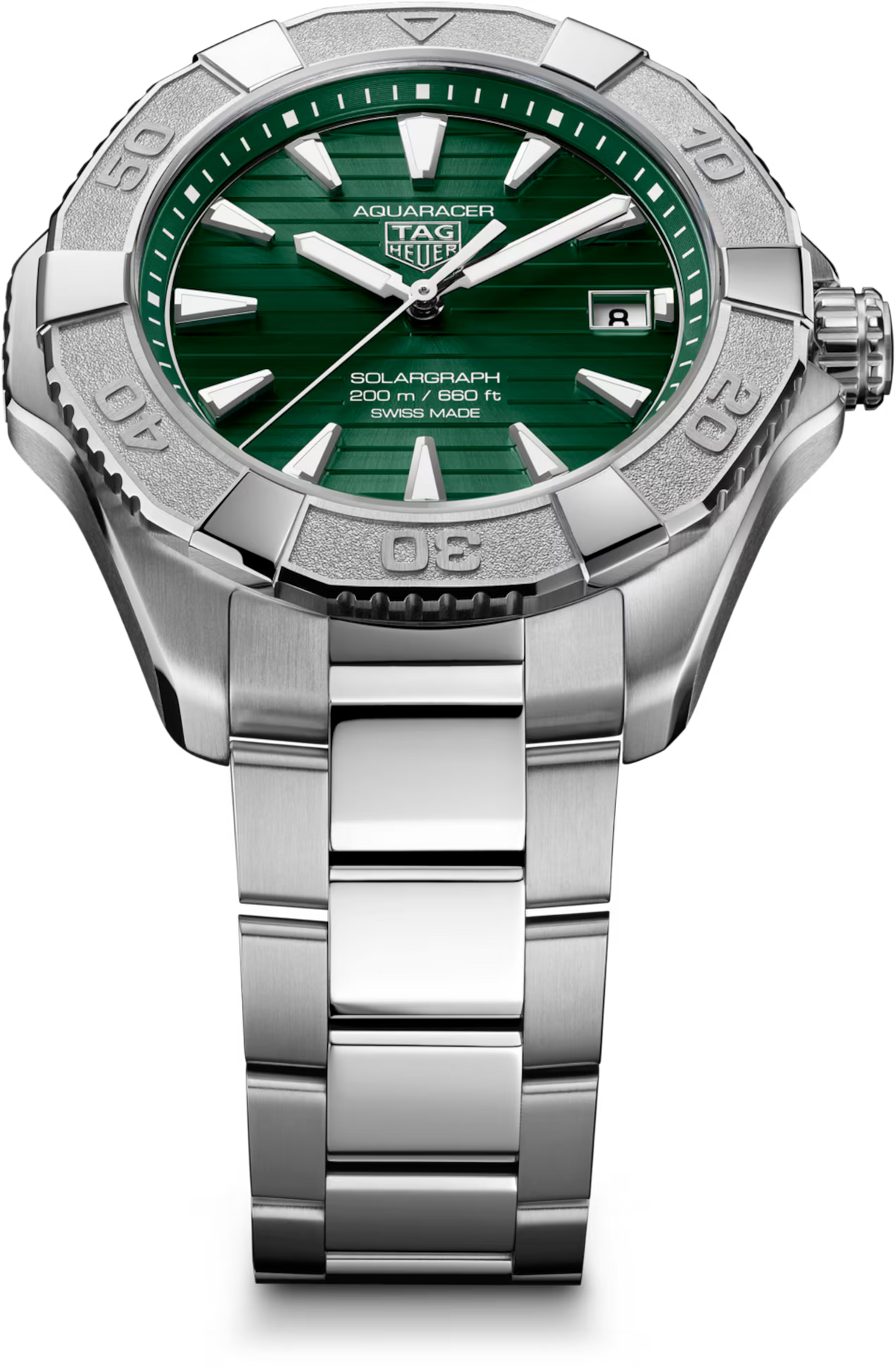 TAG Heuer Aquaracer 40mm Solargraph Green Sunray brushed Dial Silver Steel Watch