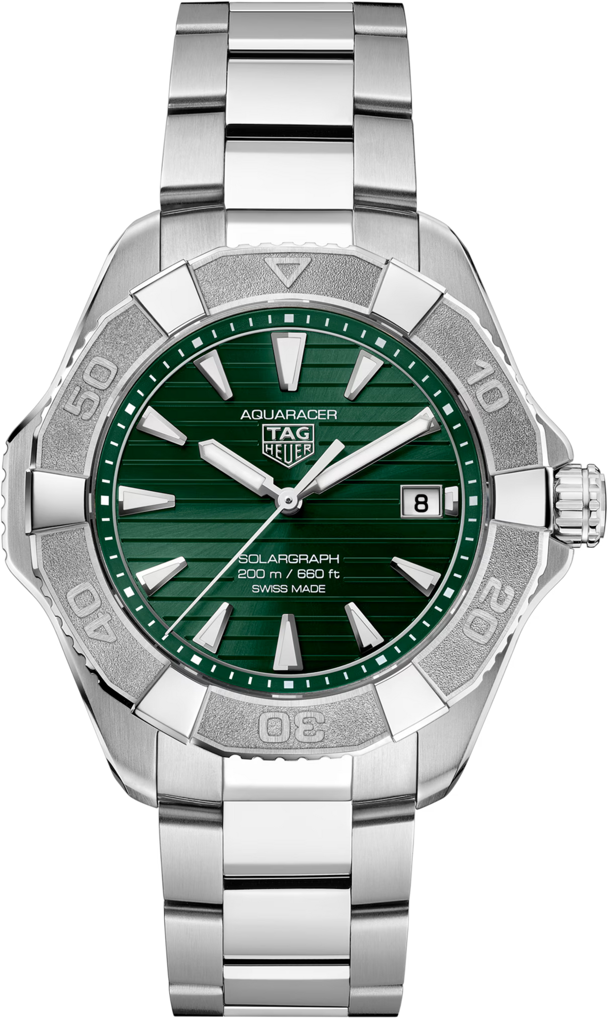 TAG Heuer Aquaracer 40mm Solargraph Green Sunray brushed Dial Silver Steel Watch