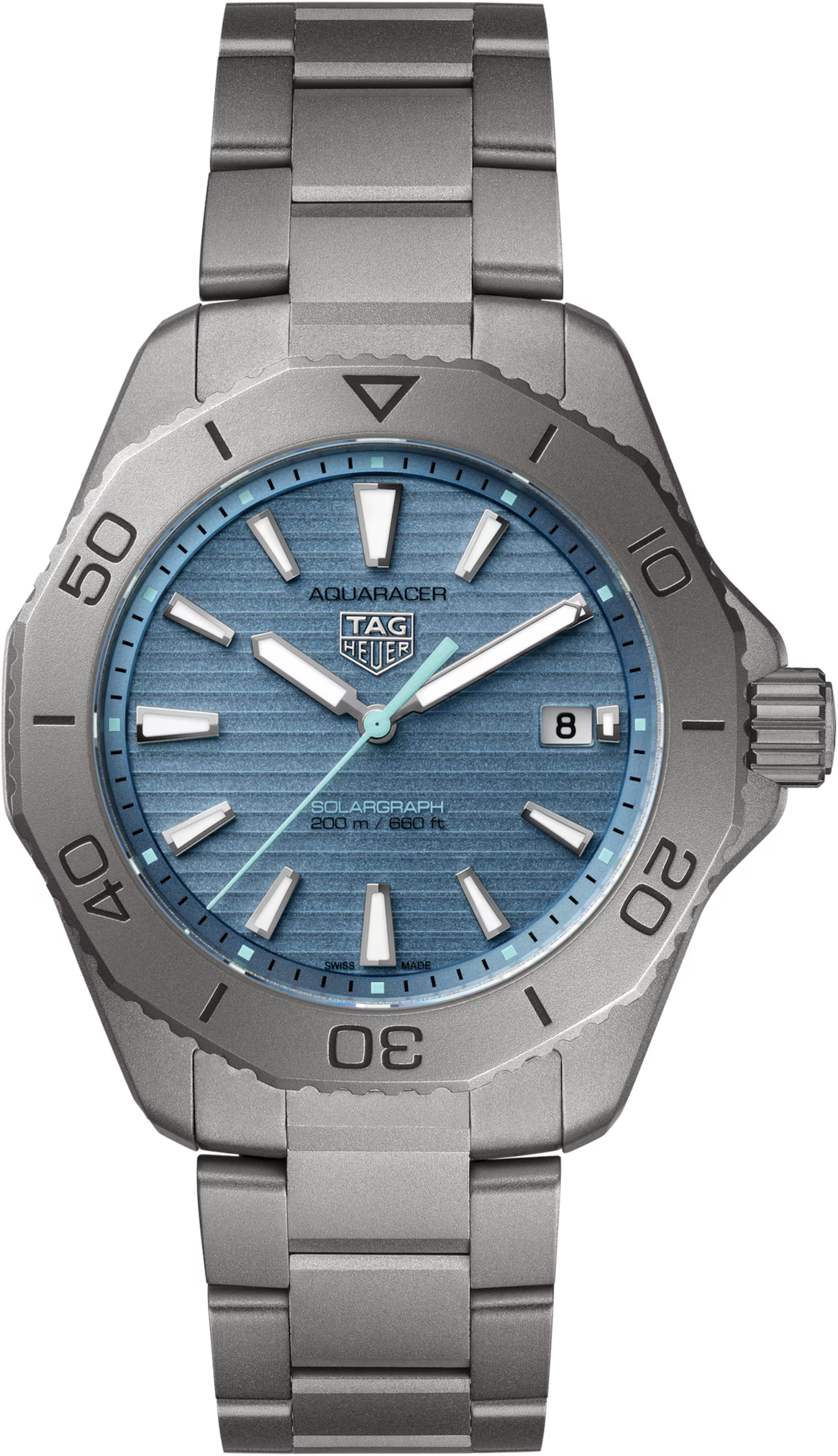 TAG Heuer Aquaracer 40mm Solargraph Blue Sunray brushed Dial Silver Titanium Watch