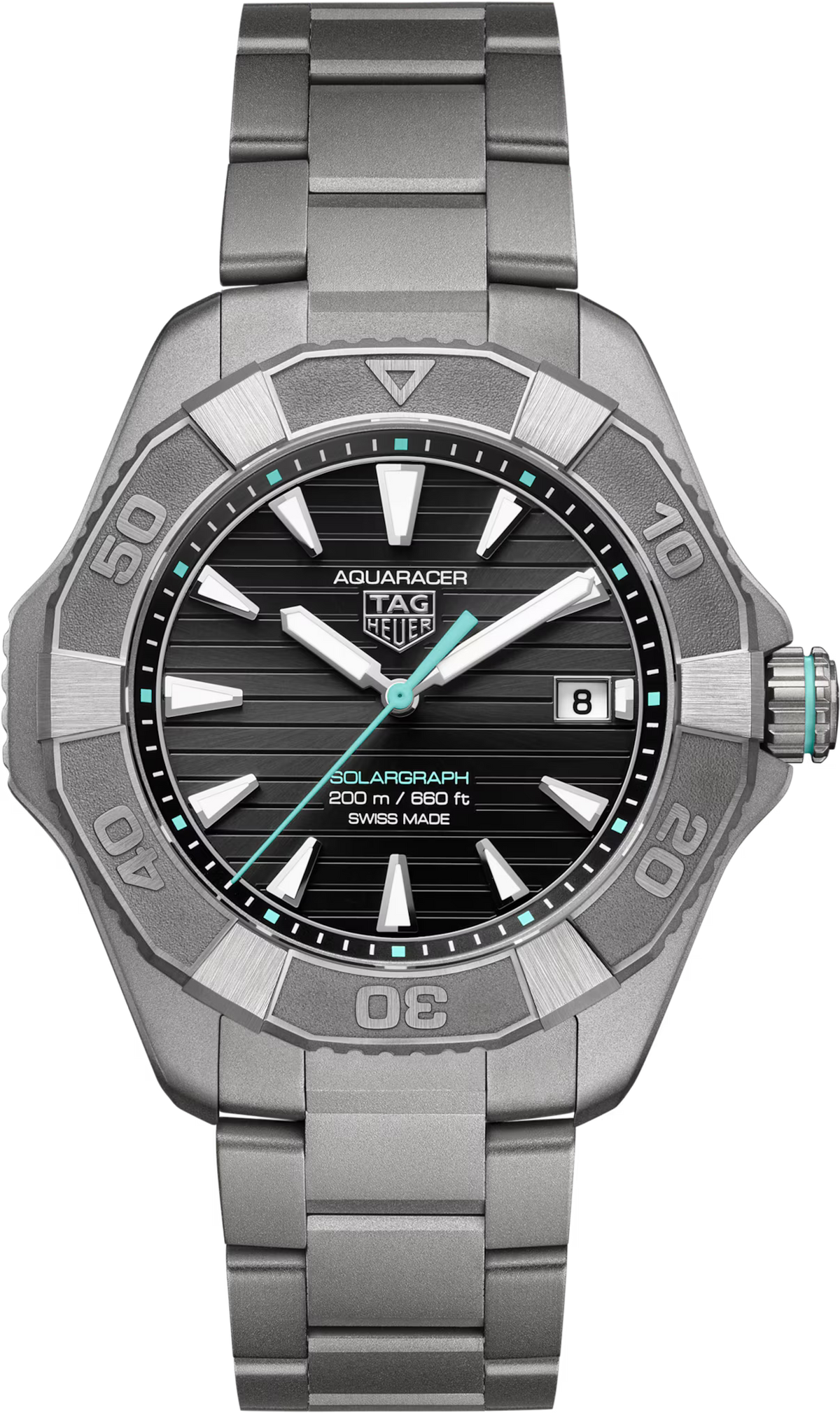 TAG Heuer Aquaracer 40mm Solargraph Black Sunray brushed Dial Silver Titanium Watch