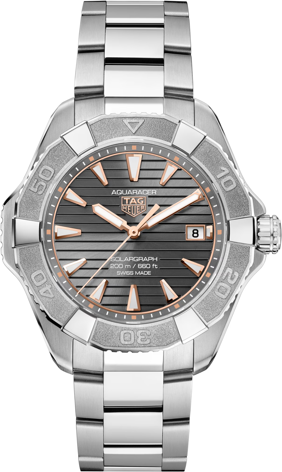TAG Heuer Aquaracer 40mm Solargraph Grey Sunray brushed Dial Silver Titanium Watch