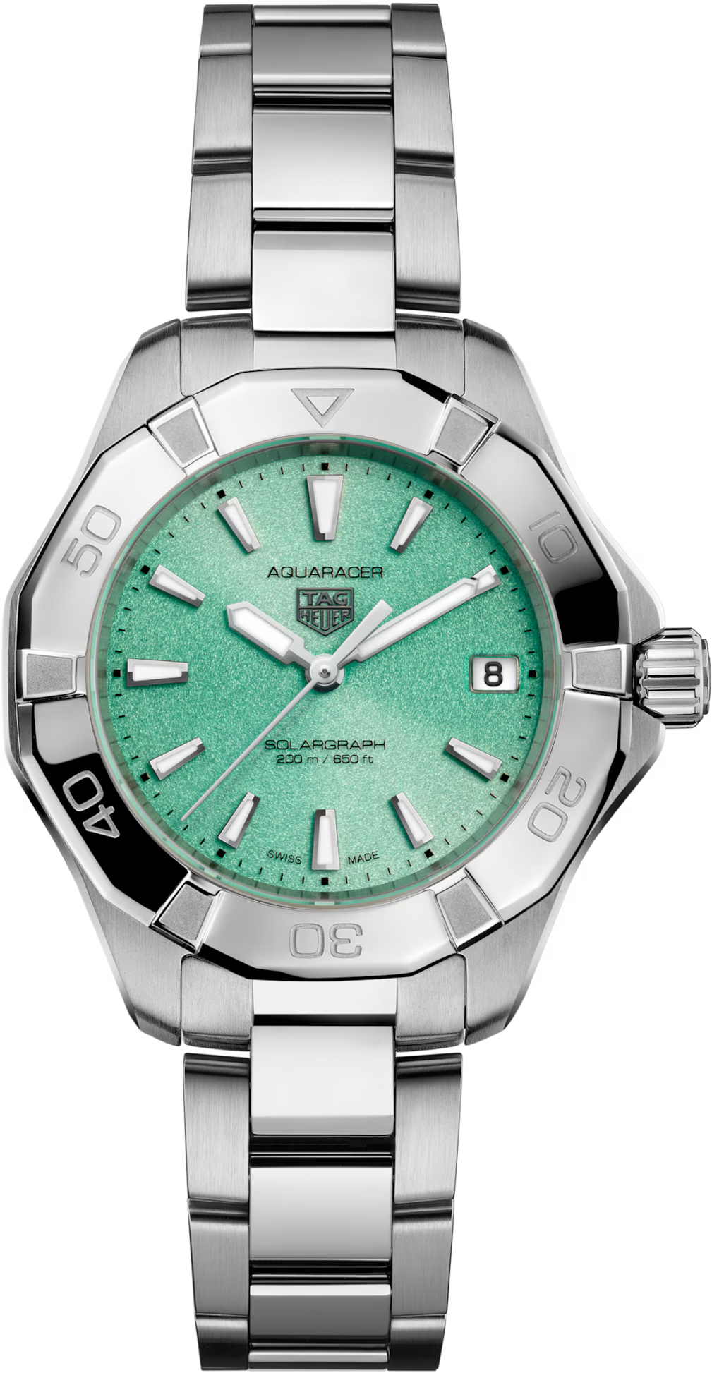 TAG Heuer Aquaracer 34mm Solargraph Blue Sunray brushed Dial Silver Steel Watch