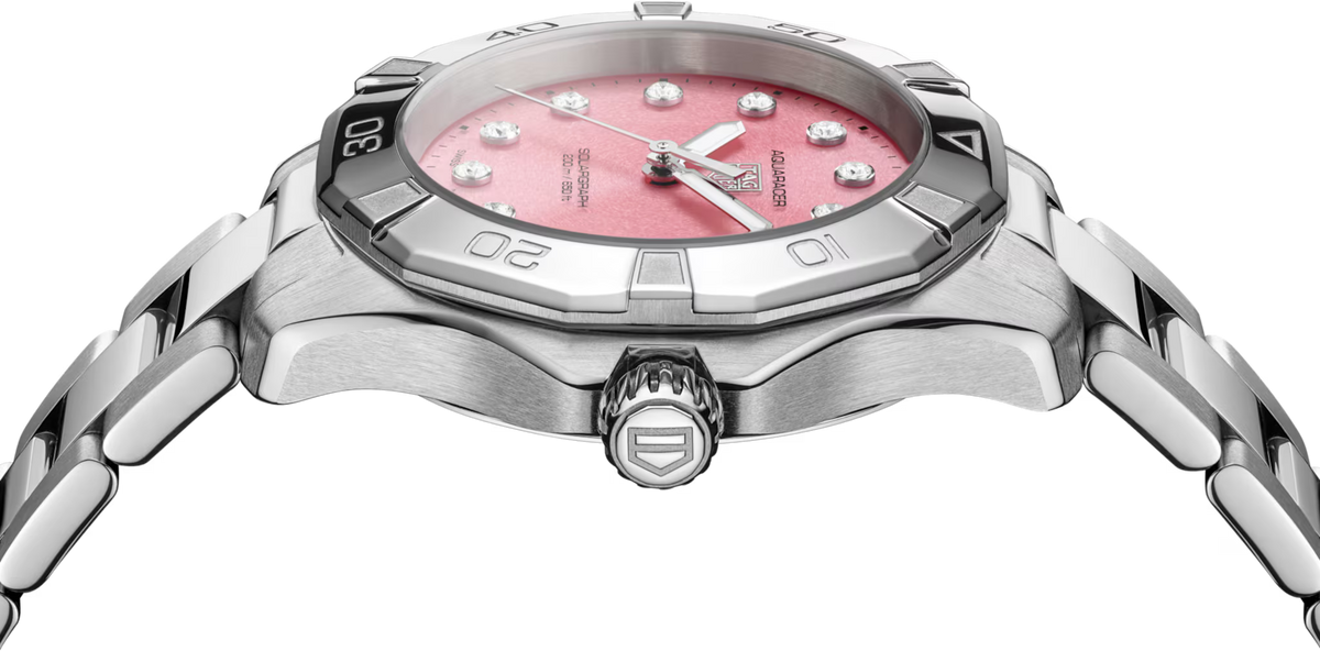 TAG Heuer Aquaracer 34mm Solargraph Pink Dial Silver Steel Watch