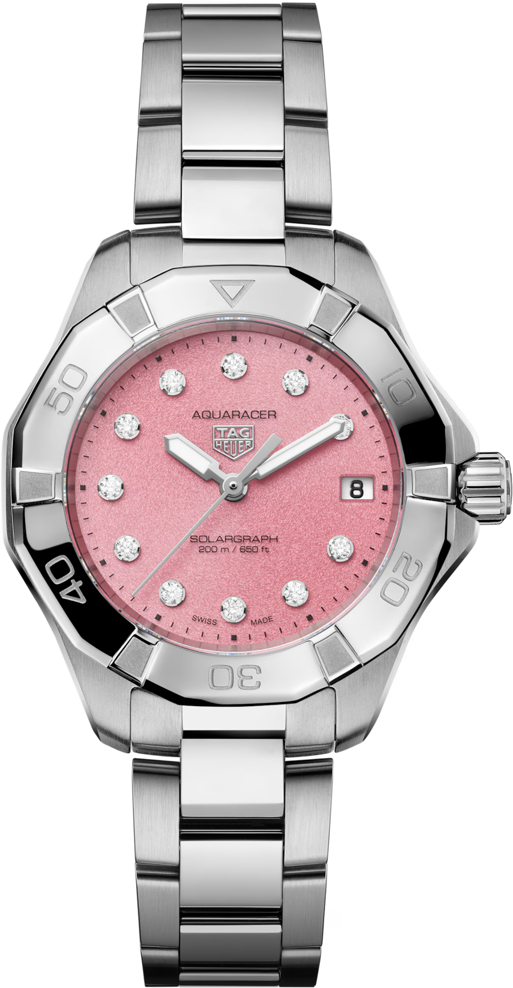 TAG Heuer Aquaracer 34mm Solargraph Pink Dial Silver Steel Watch