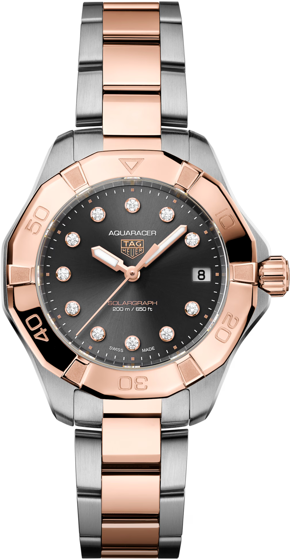 TAG Heuer Aquaracer 34mm Solargraph Black Sunray brushed Dial Silver & gold Steel plated Watch