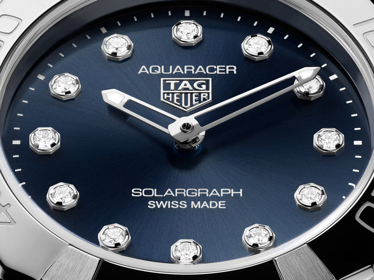 TAG Heuer Aquaracer 28mm Solargraph Blue Sunray brushed Dial Silver Steel Watch