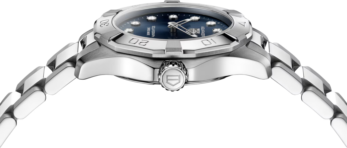 TAG Heuer Aquaracer 28mm Solargraph Blue Sunray brushed Dial Silver Steel Watch
