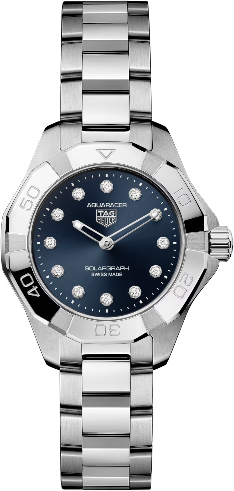 TAG Heuer Aquaracer 28mm Solargraph Blue Sunray brushed Dial Silver Steel Watch