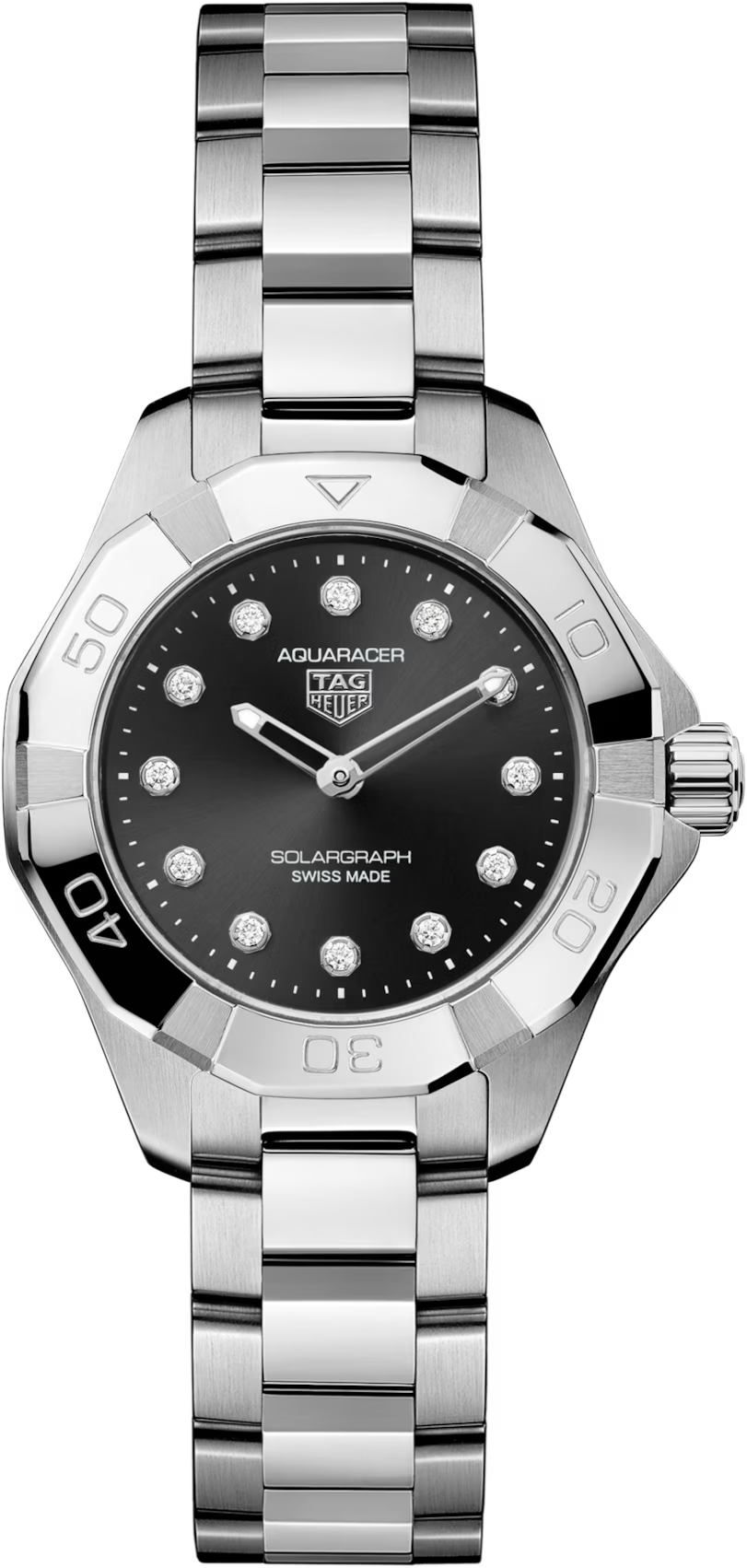 TAG Heuer Aquaracer 28mm Solargraph Black Sunray brushed Dial Silver Steel Watch