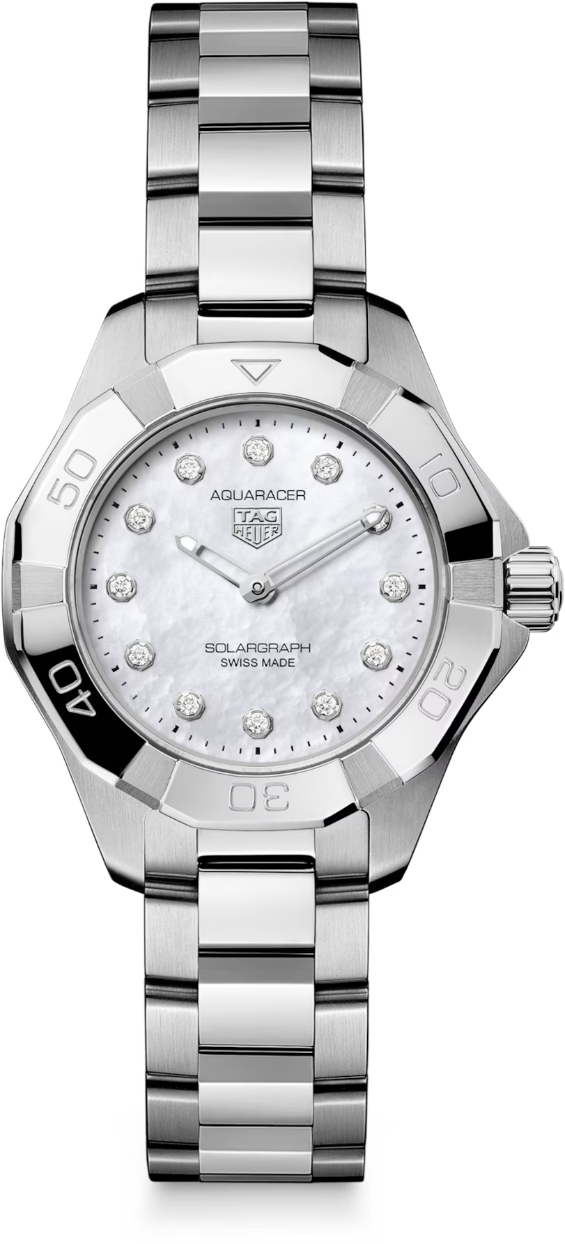 TAG Heuer Aquaracer 28mm Solargraph White Dial Silver Steel Watch