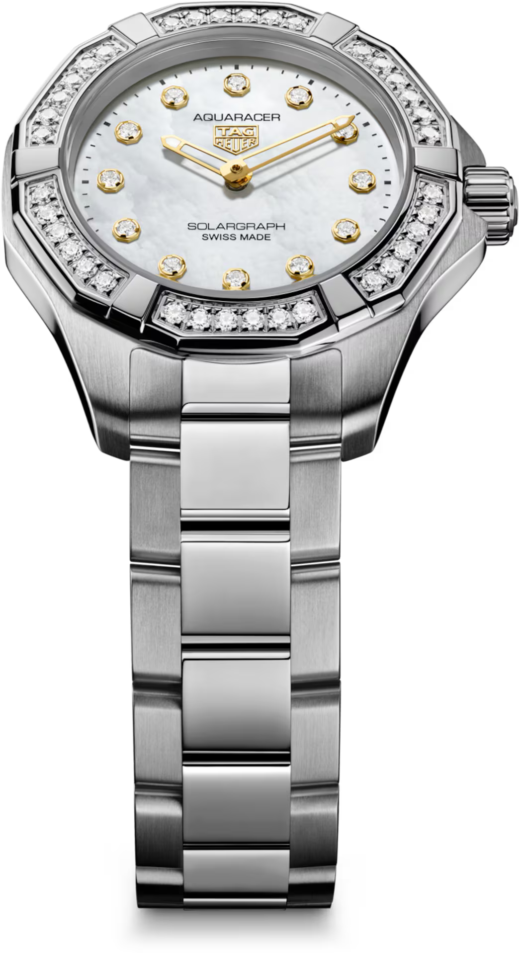 TAG Heuer Aquaracer 28mm Solargraph White Applied Dial Silver Steel Watch