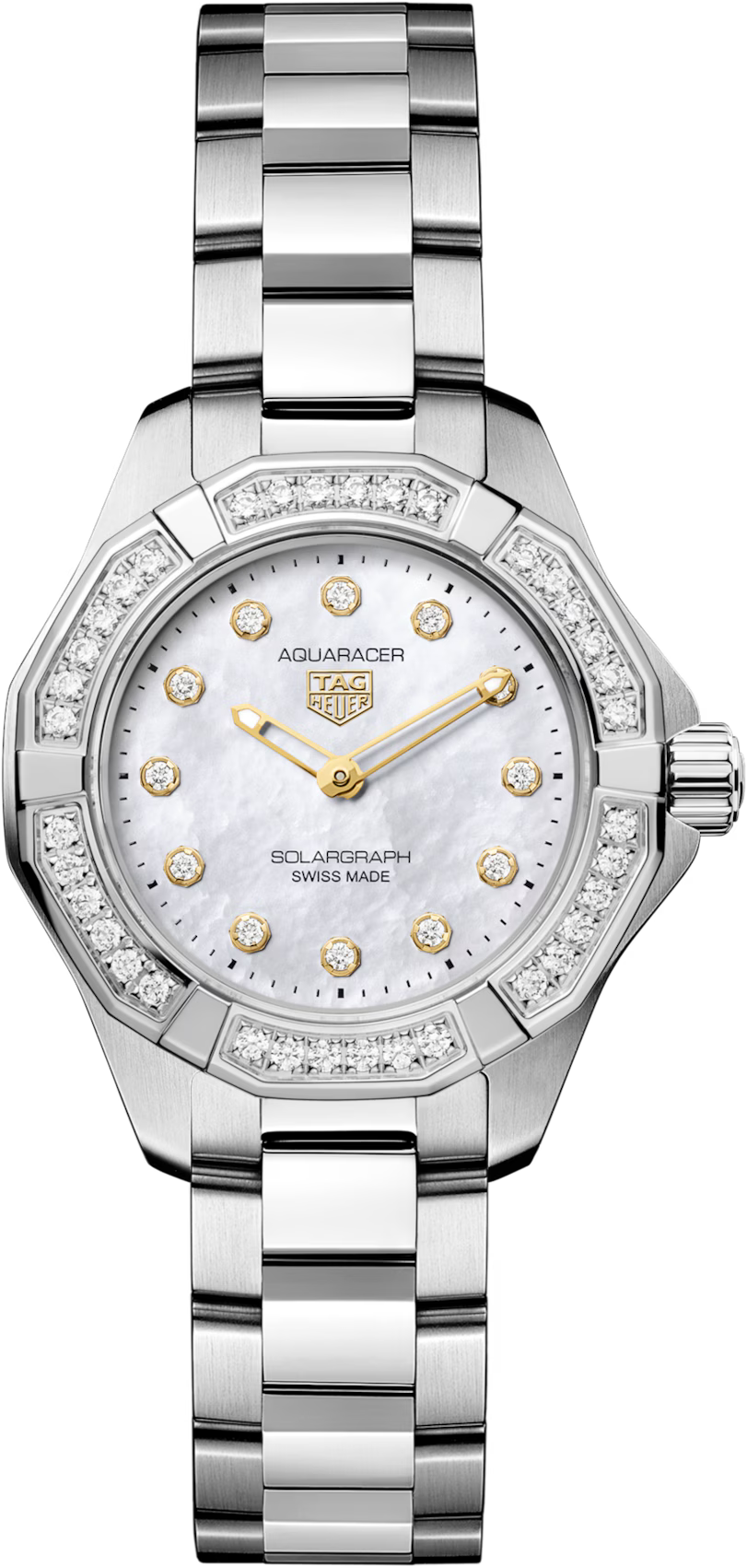 TAG Heuer Aquaracer 28mm Solargraph White Applied Dial Silver Steel Watch