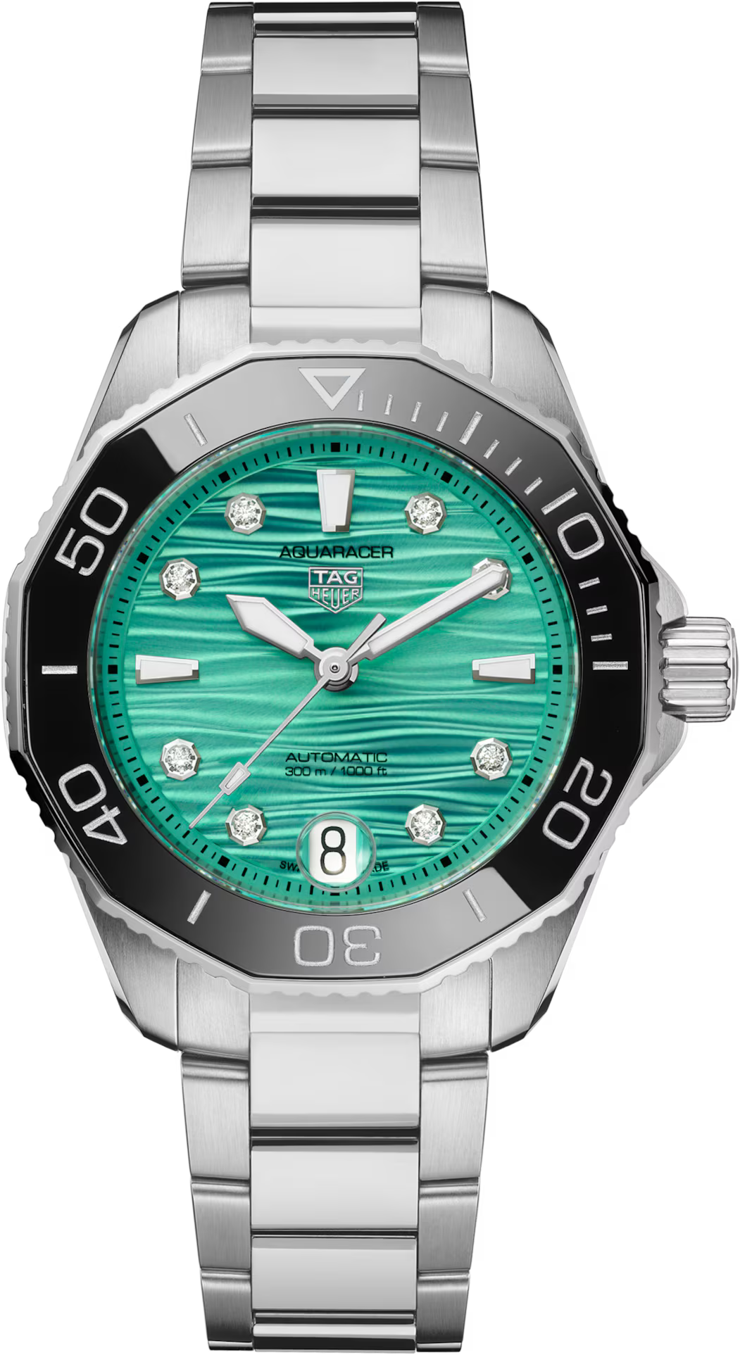 TAG Heuer Aquaracer 36mm Automatic Green Lacquered Dial Silver Steel Watch
