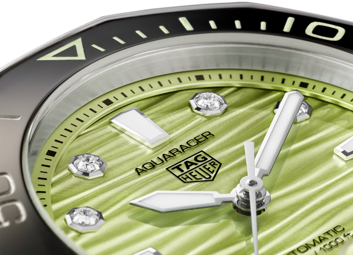 TAG Heuer Aquaracer 36mm Automatic Green Lacquered Applied Dial Silver Steel Watch