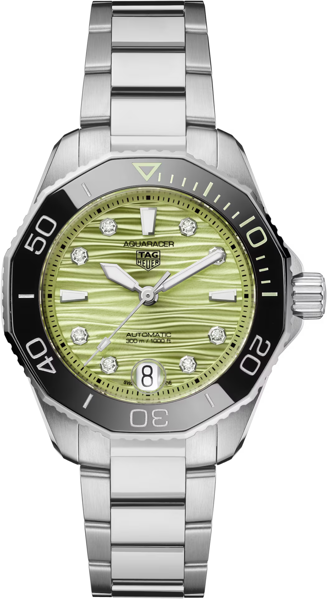 TAG Heuer Aquaracer 36mm Automatic Green Lacquered Applied Dial Silver Steel Watch