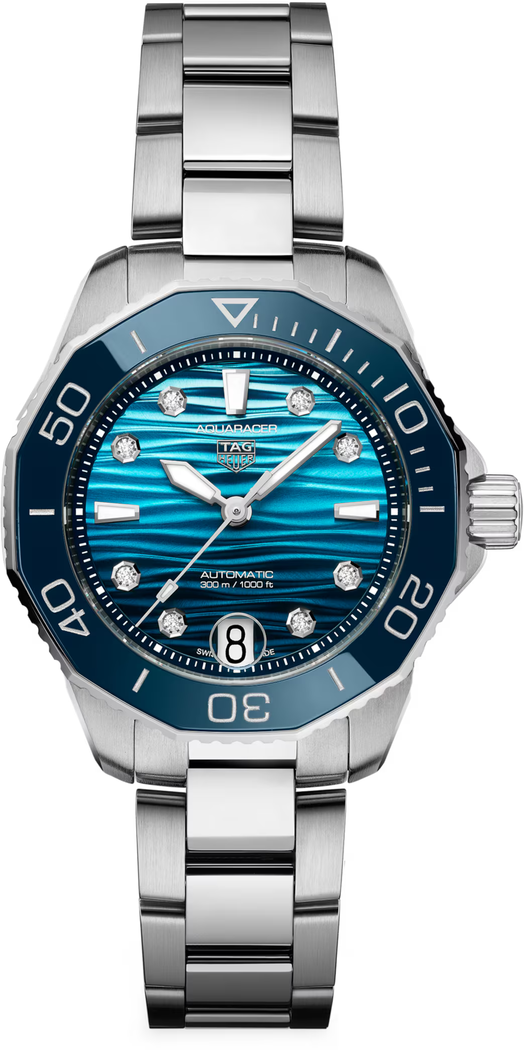 TAG Heuer Aquaracer 36mm Automatic Blue Sunray brushed Dial Silver Steel Watch